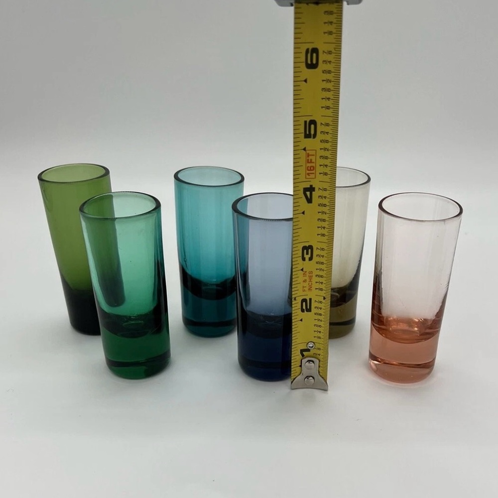 Vintage Handblown Unique Bold Vibrant Multi Color Shot Glasses Set of 6 - Picture 6 of 8